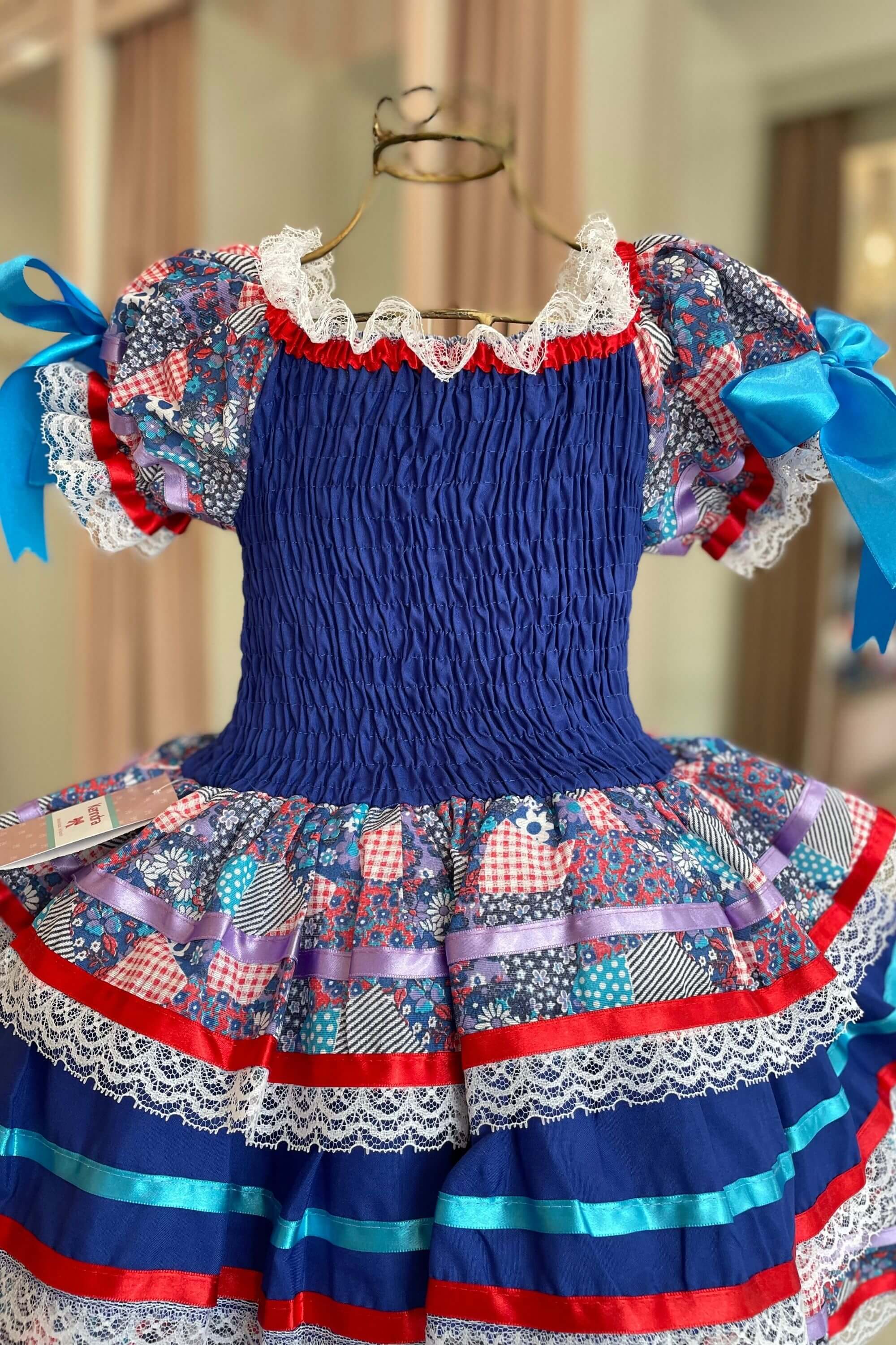 Vestido de Festa Junina Cantinho Do Nordeste Azul e Vermelho