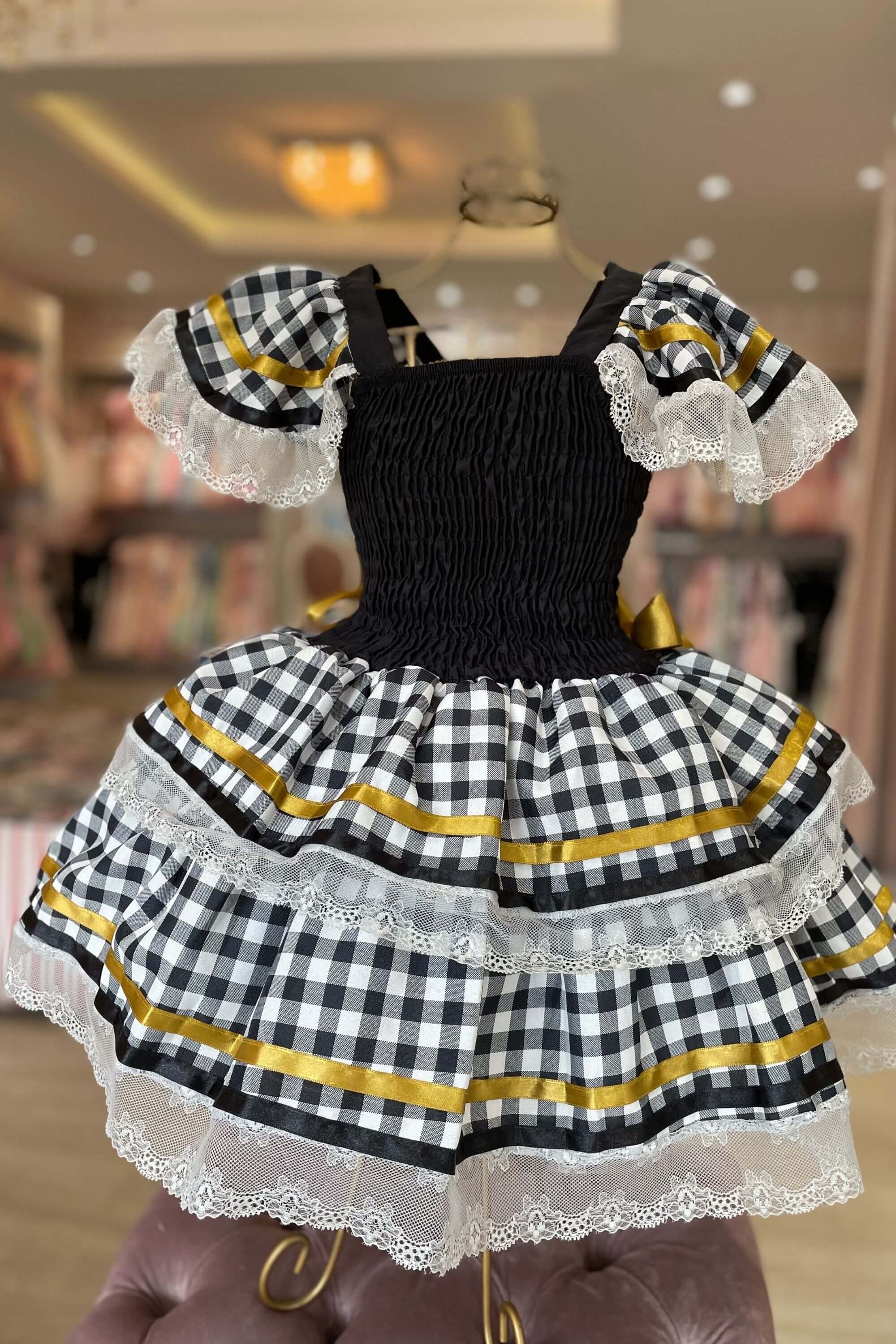 Vestido de Festa Junina Cantinho Do Nordeste Preto Xadrez