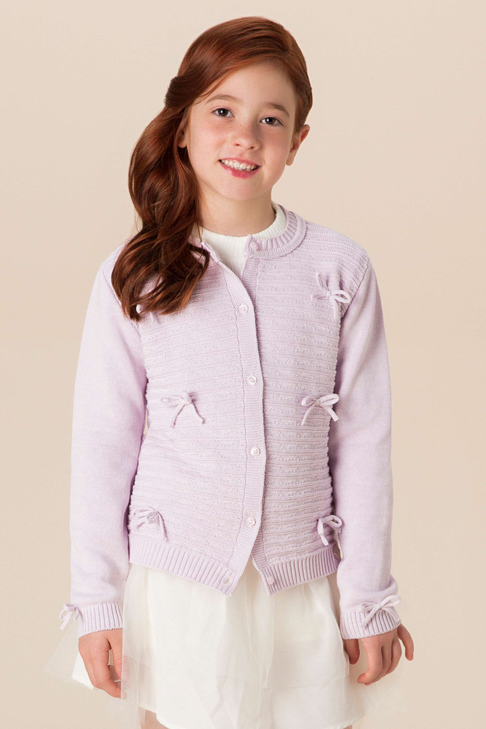 Cardigan Infantil Mundo Faz de Conta Lilás Laçarotes