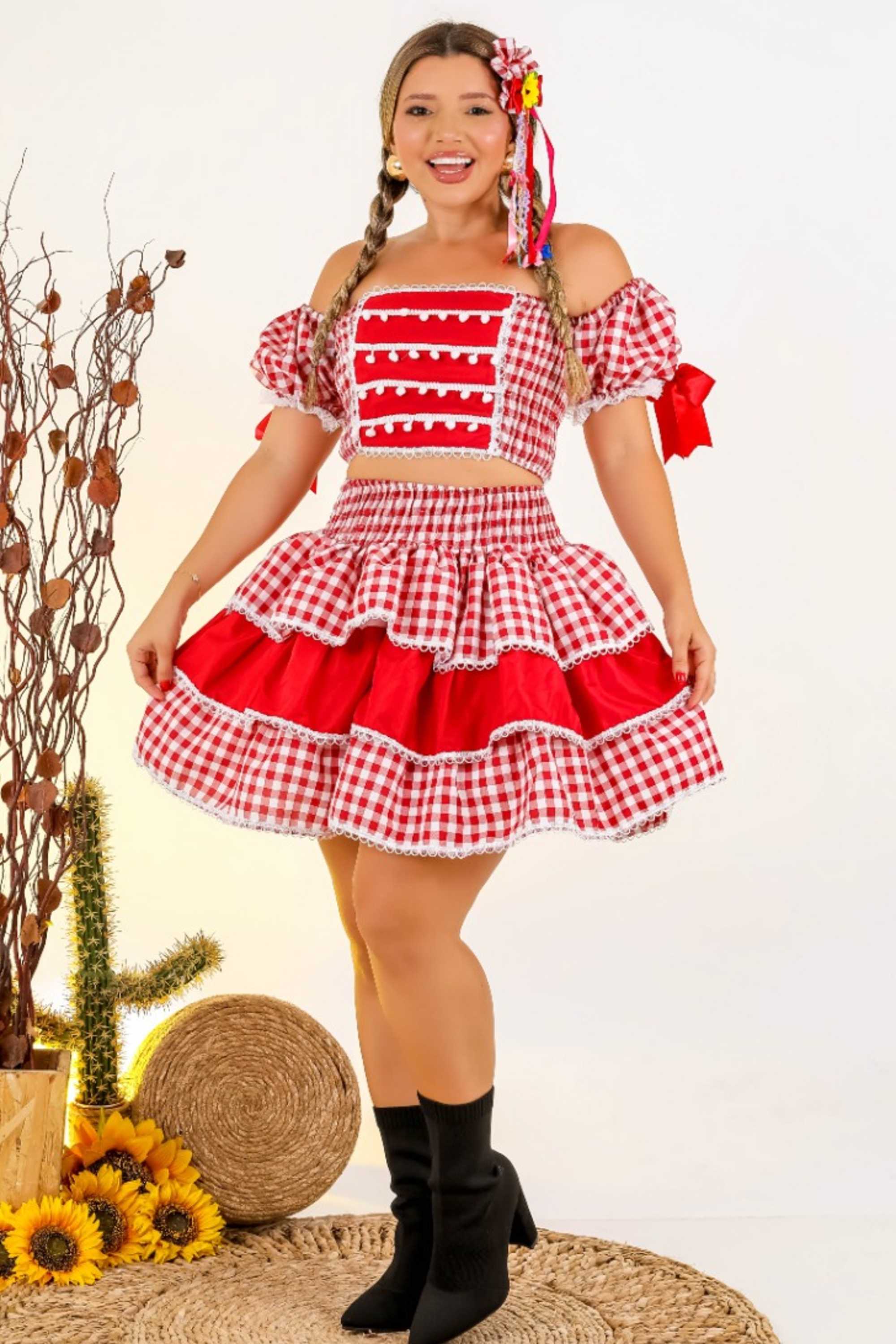 Festa Junina Saia Vermelha Colada Saia E Cropped Festa Junina