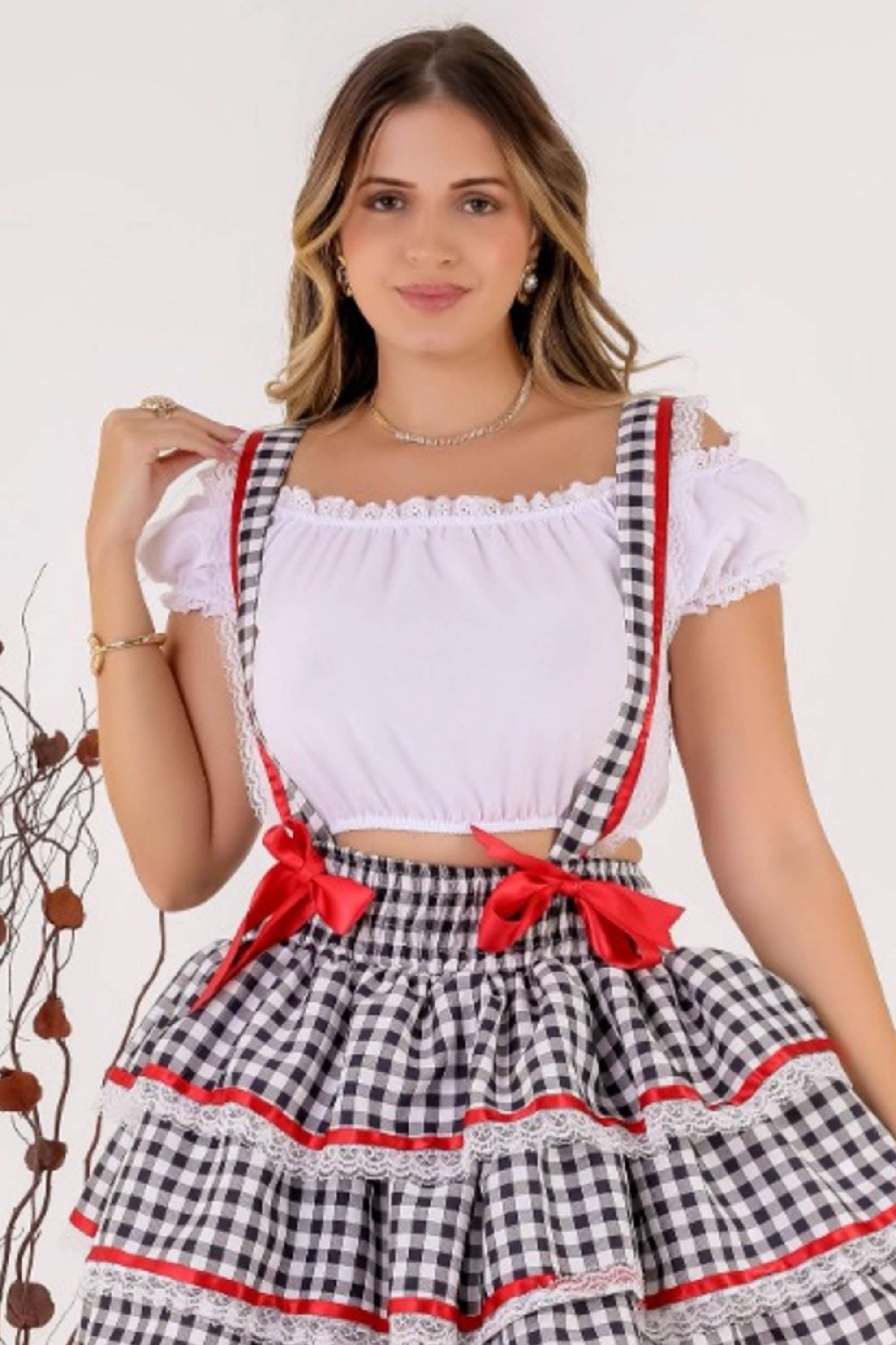 Saia Xadrez Vermelha Saia Para Festa Junina Com Suspensorio Saia