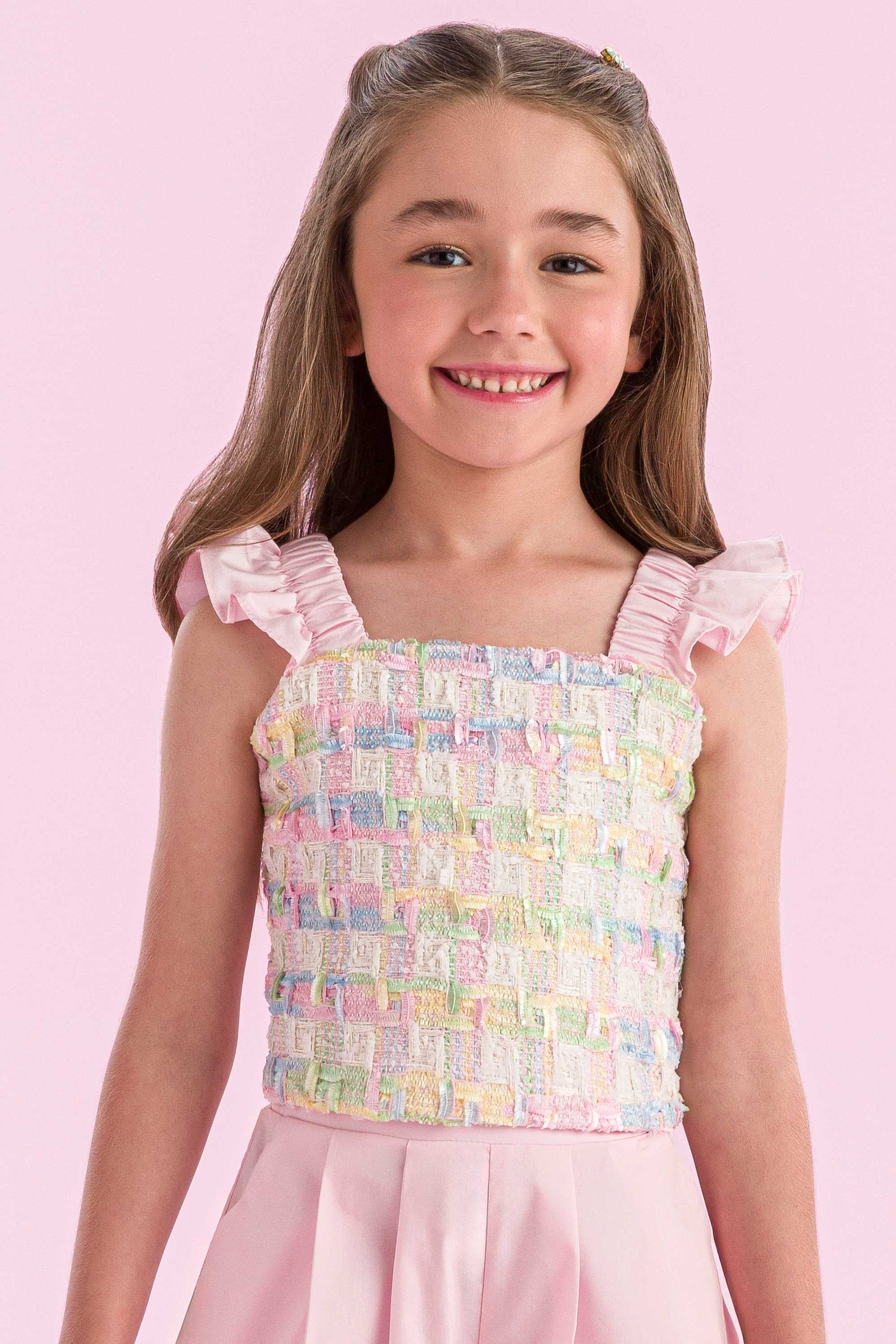 トップス JILTU petit frill blouse pink 01 Conjunto Short e Blusa Infantil Petit Cherie Candy