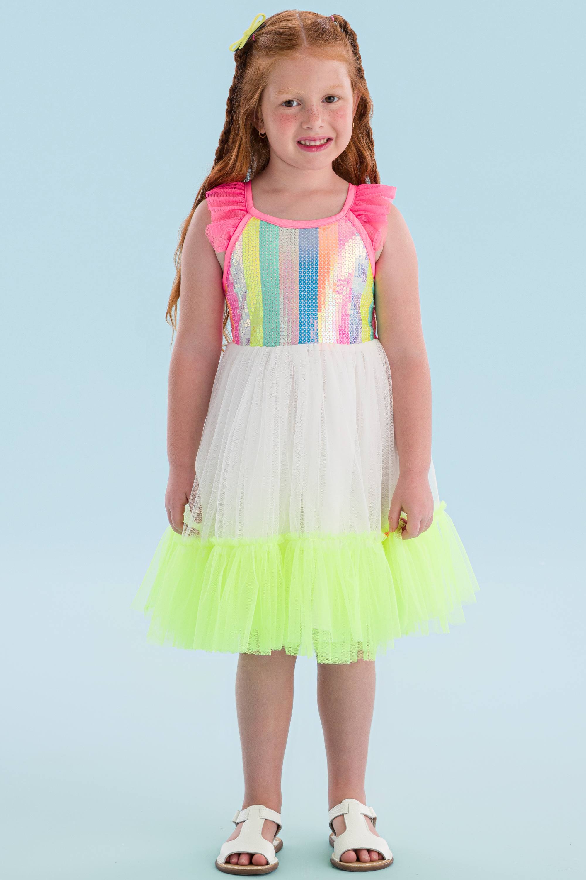 Vestido Casual Infantil Mon Sucré Colorido Com Brilhos