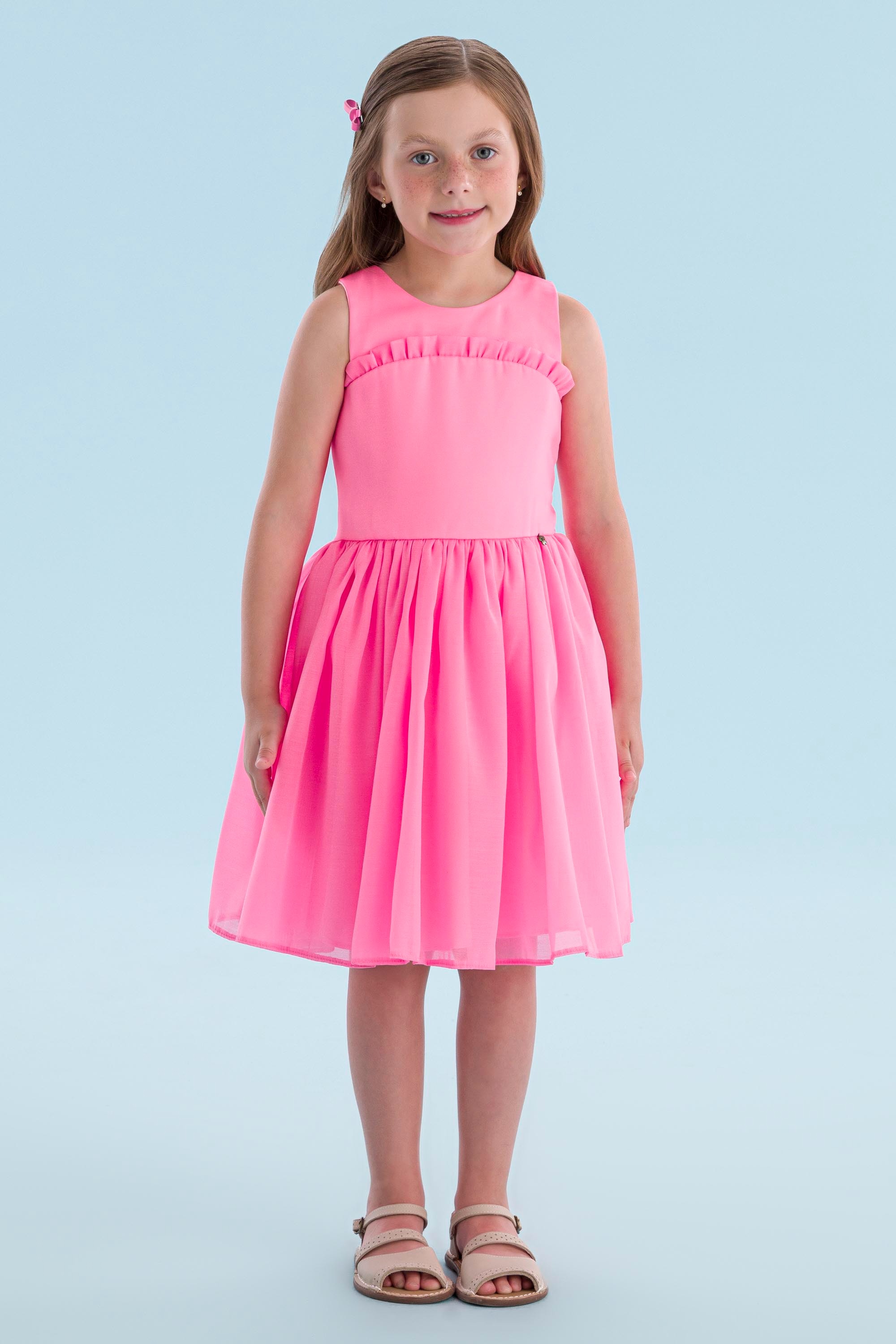 Vestido Casual Infantil Mon Sucré Rosa Neon
