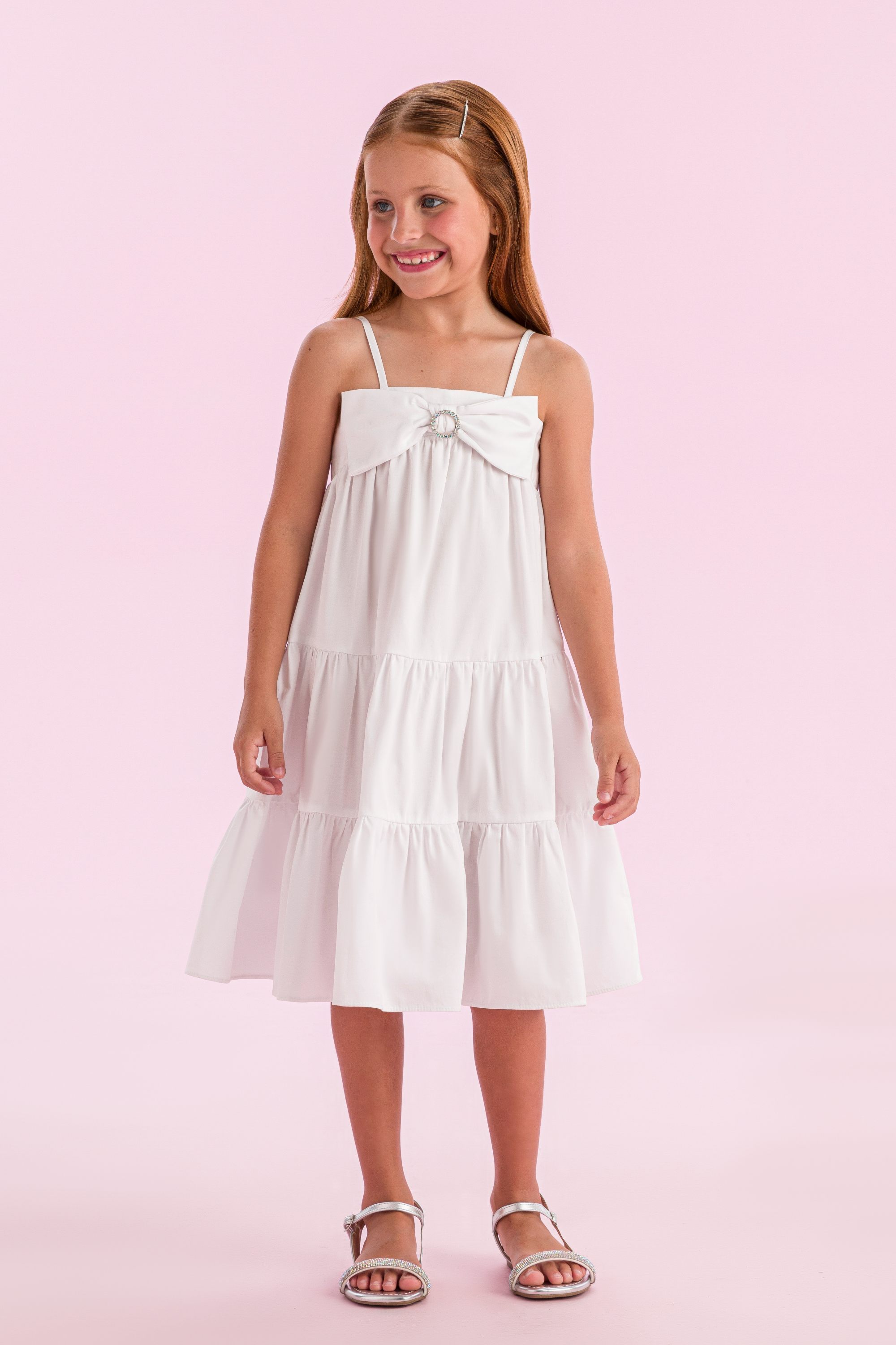 Vestido Casual Infantil Petit Cherie Branco Com Laço