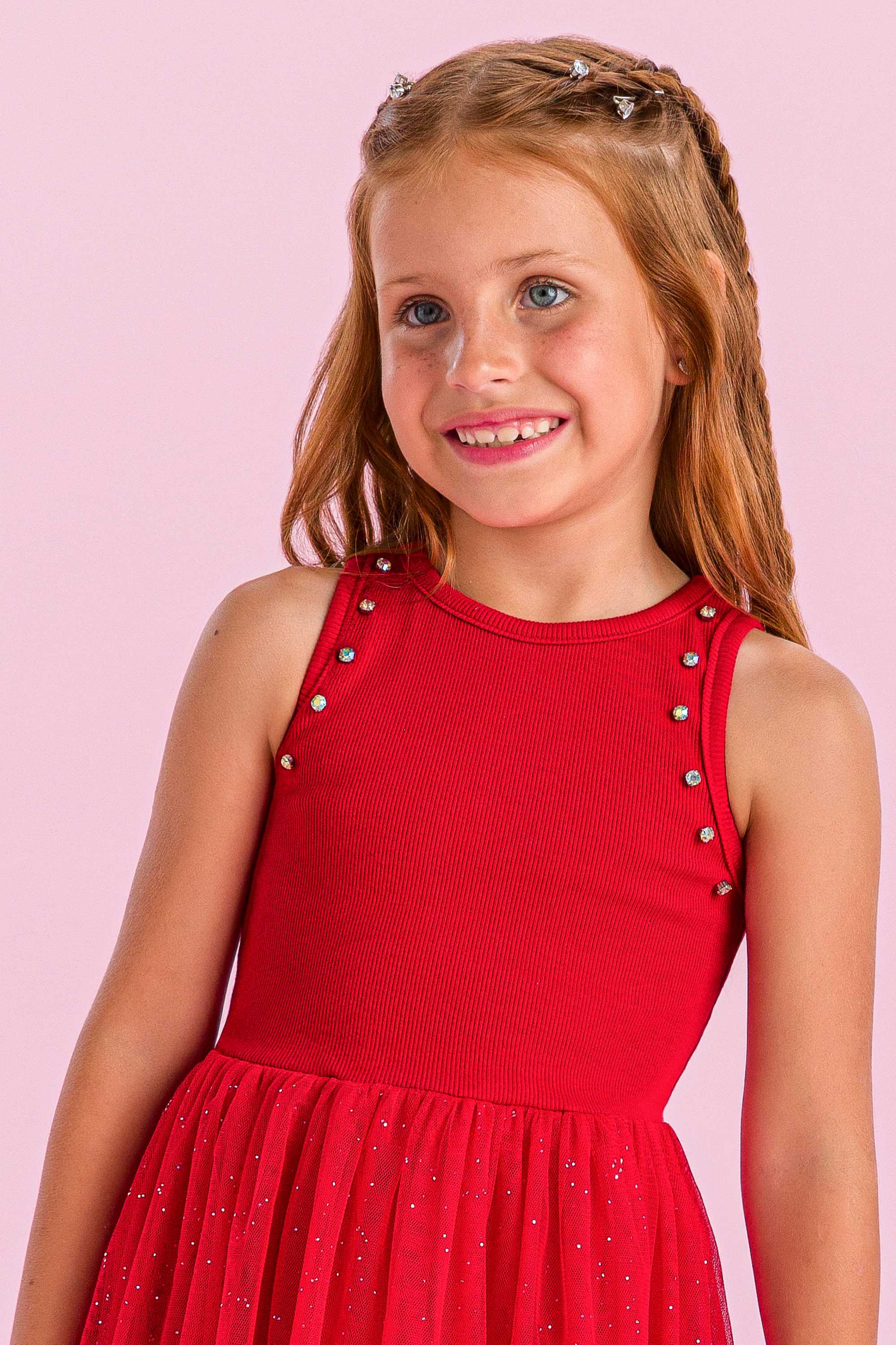 Vestido Casual Infantil Petit Cherie Vermelho Com Tule