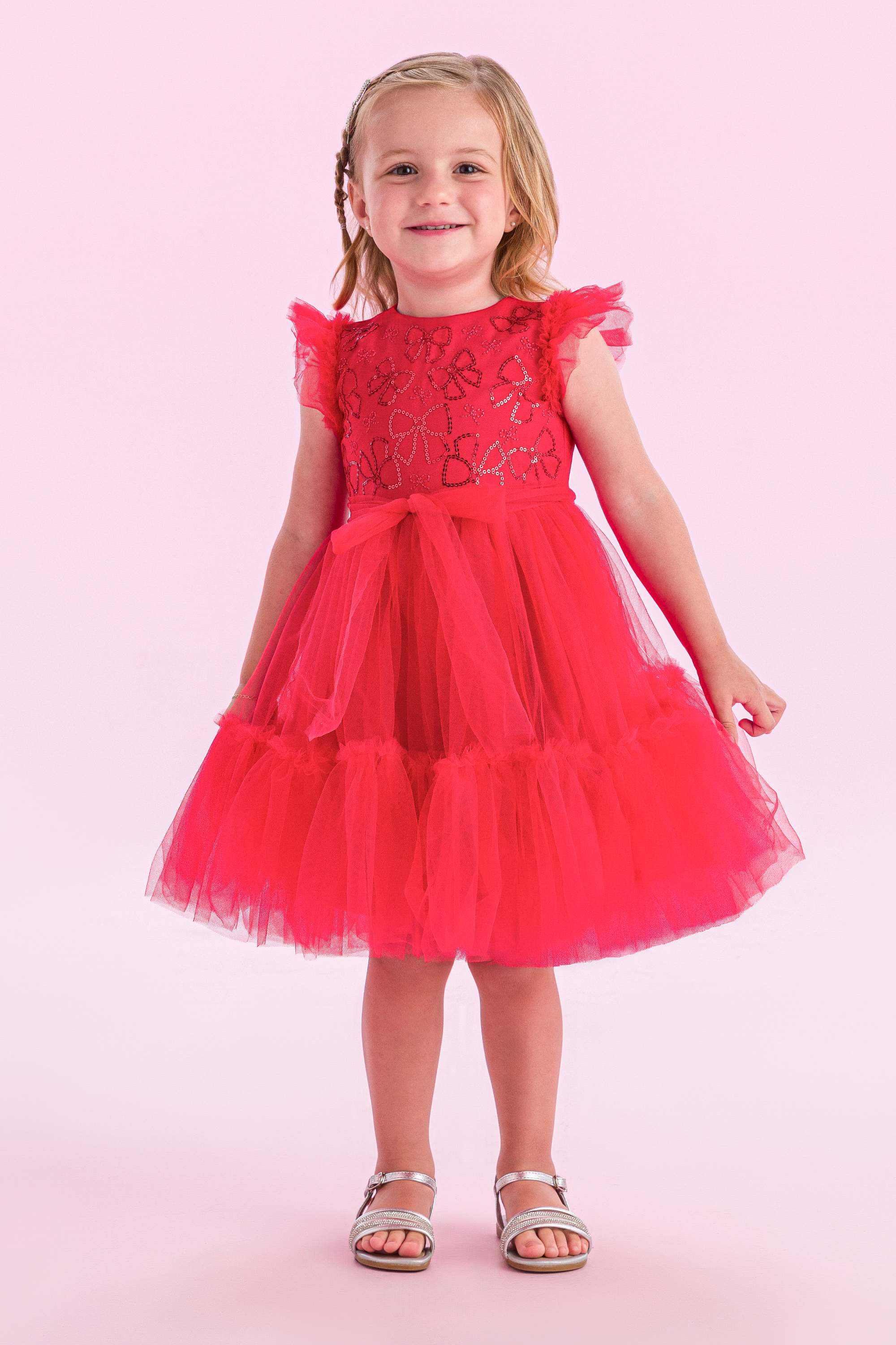 Vestido Festa Infantil Petit Cherie Vermelho de Tule Com Bordado