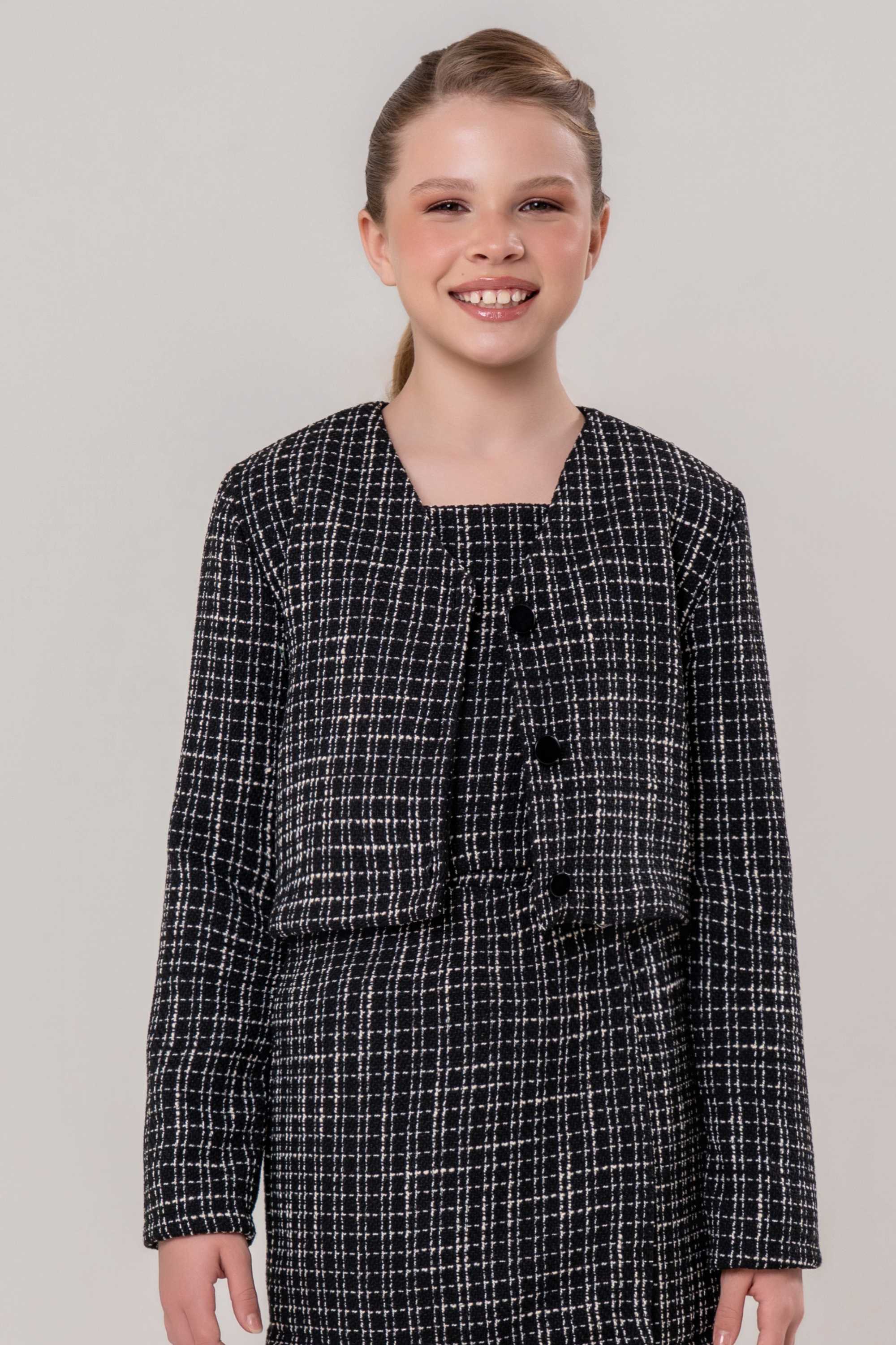 Casaco Juvenil Vanilla Cream Tweed Preto