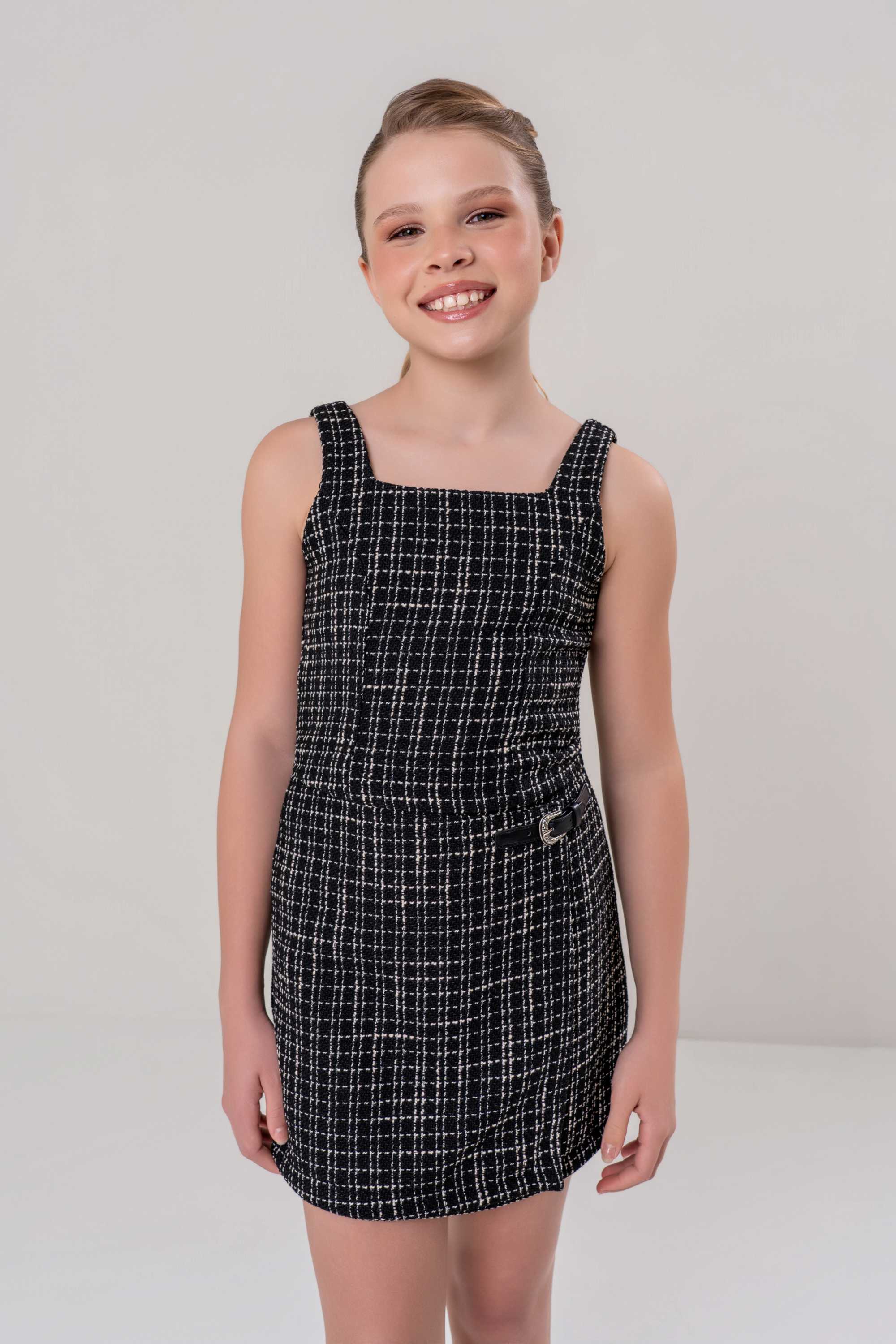Conjunto Saia e Cropped Juvenil Vanilla Cream Tweed Preto
