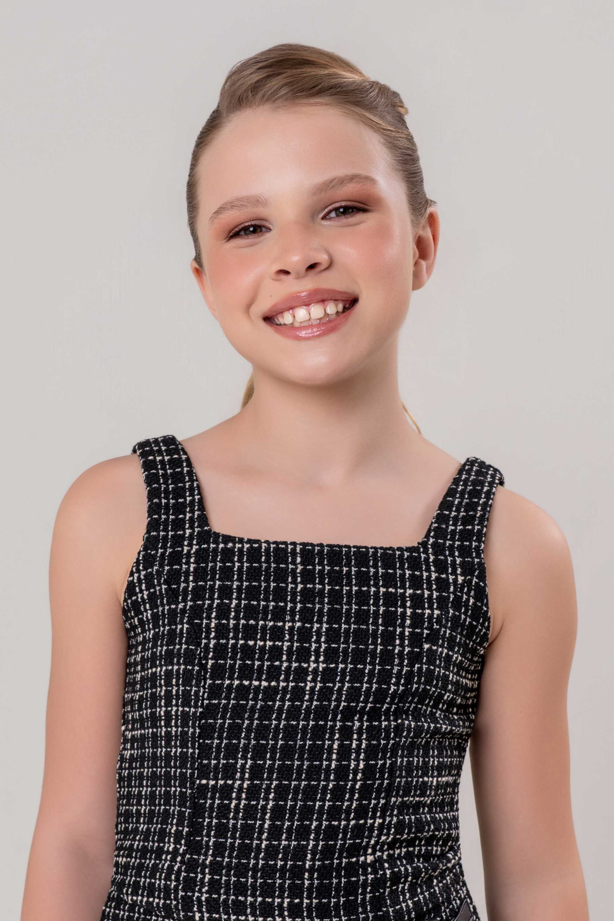 Conjunto Saia e Cropped Juvenil Vanilla Cream Tweed Preto