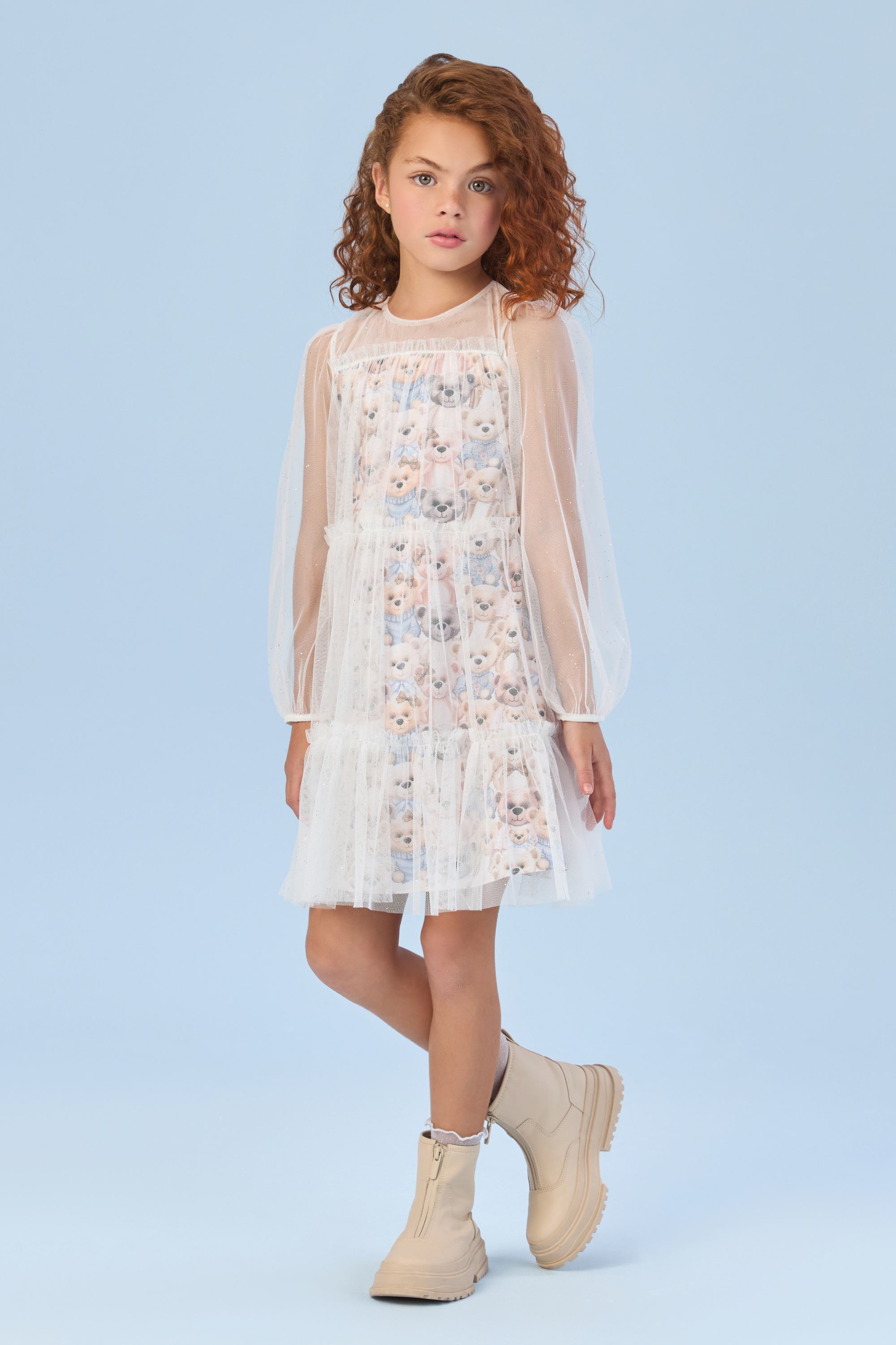 Petit Cherie Vestido Infantil Manga Longa Casual Vestido Infantil